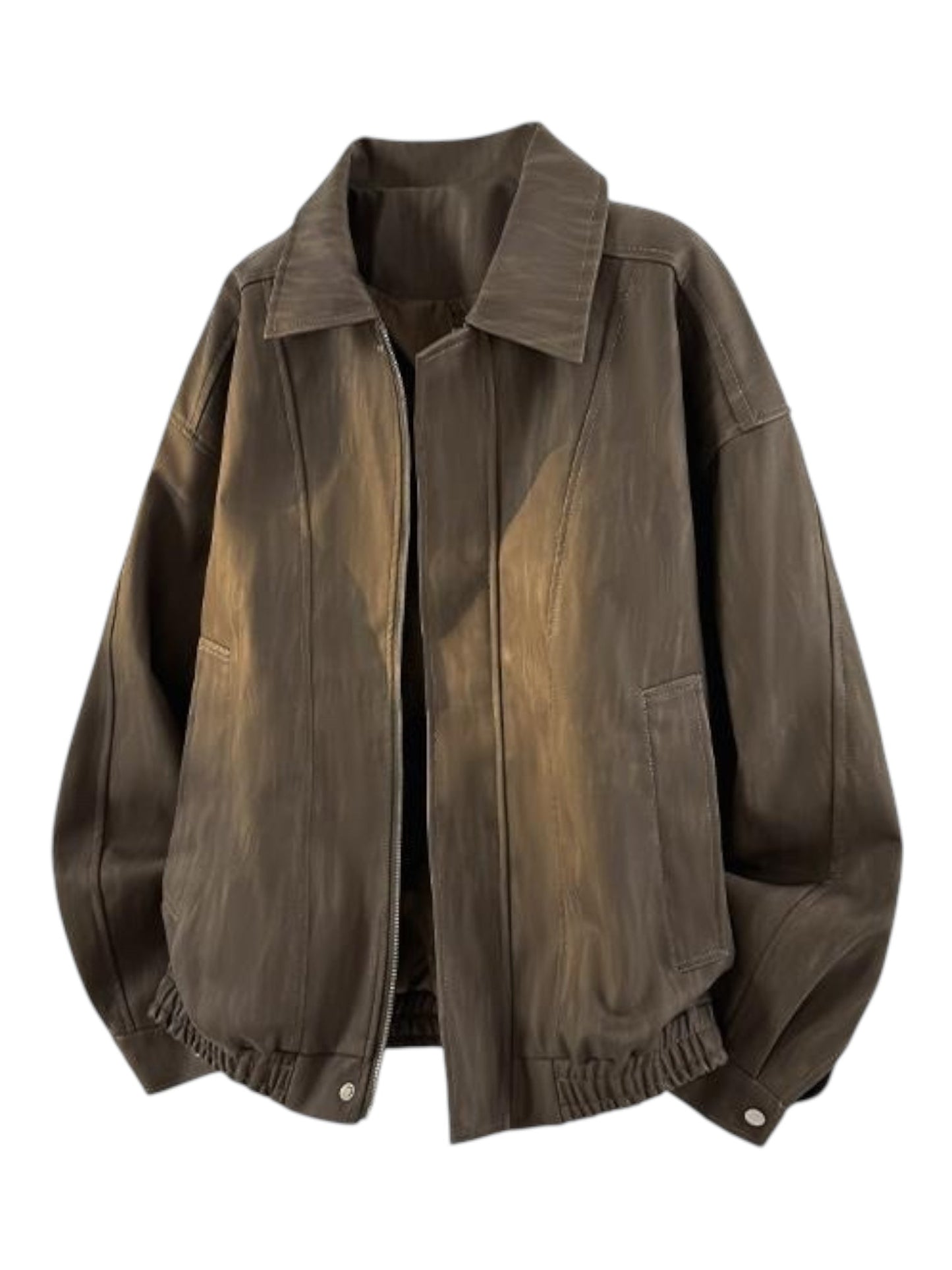 DYED FAUX LEATHER HARRINGTON JACKET st5064