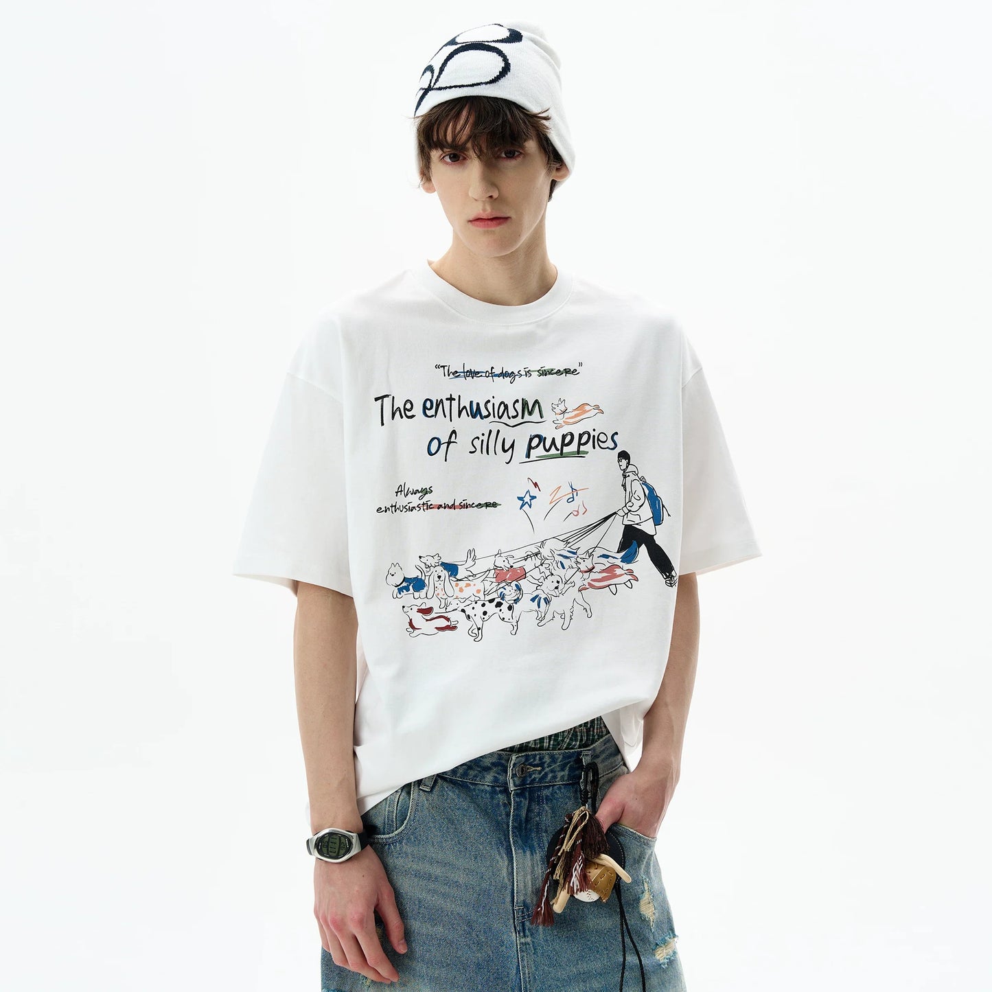 American fun print juvenile short-sleeved T-shirt men's and women's summer loose casual crew neck top ins