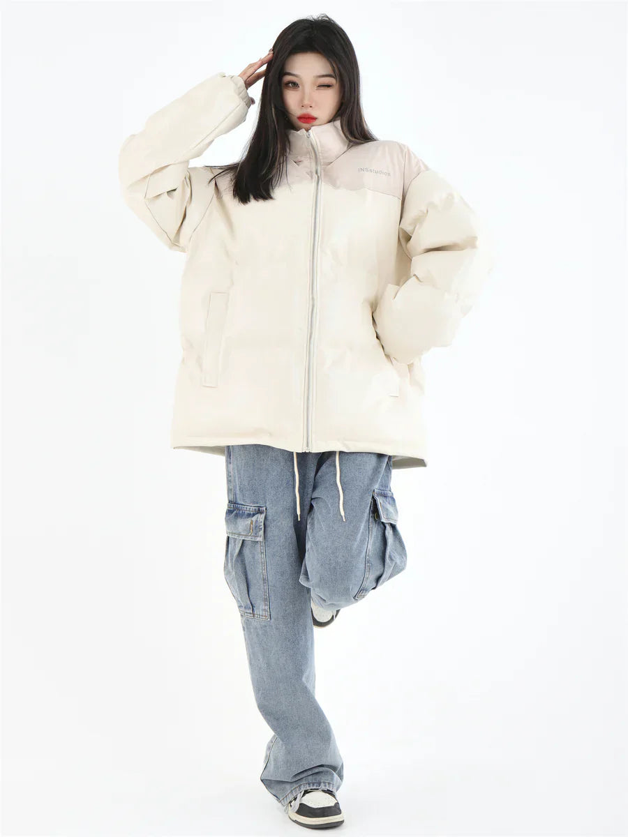 [INSstudios] PU LEATHER COTTON ZIPPER JACKET ST1205