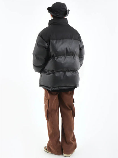 [INSstudios] PU LEATHER COTTON ZIPPER JACKET ST1205