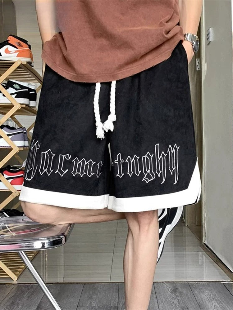 Suede basketball shorts men's summer trendy brand sports ruffian handsome loose casual five-point pants