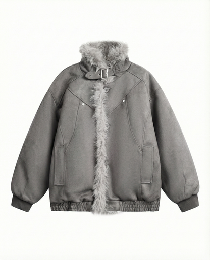 FAUX SUEDE FUR-TRIM PADDED JACKET st5087