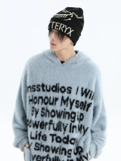 [INSstudios] LETTER LOGO MOHAIR HOODEDS ST529