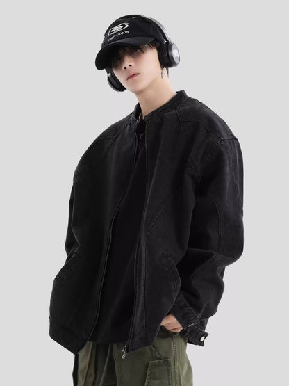 [INSstudios] WASHED DENIM JACKET ZIPPER ST1064