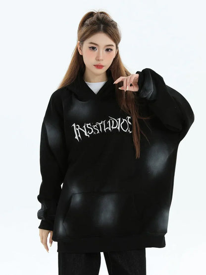 [INSstudios] SPRAY PAINT LOGO LOOSE HOODIE ST1199