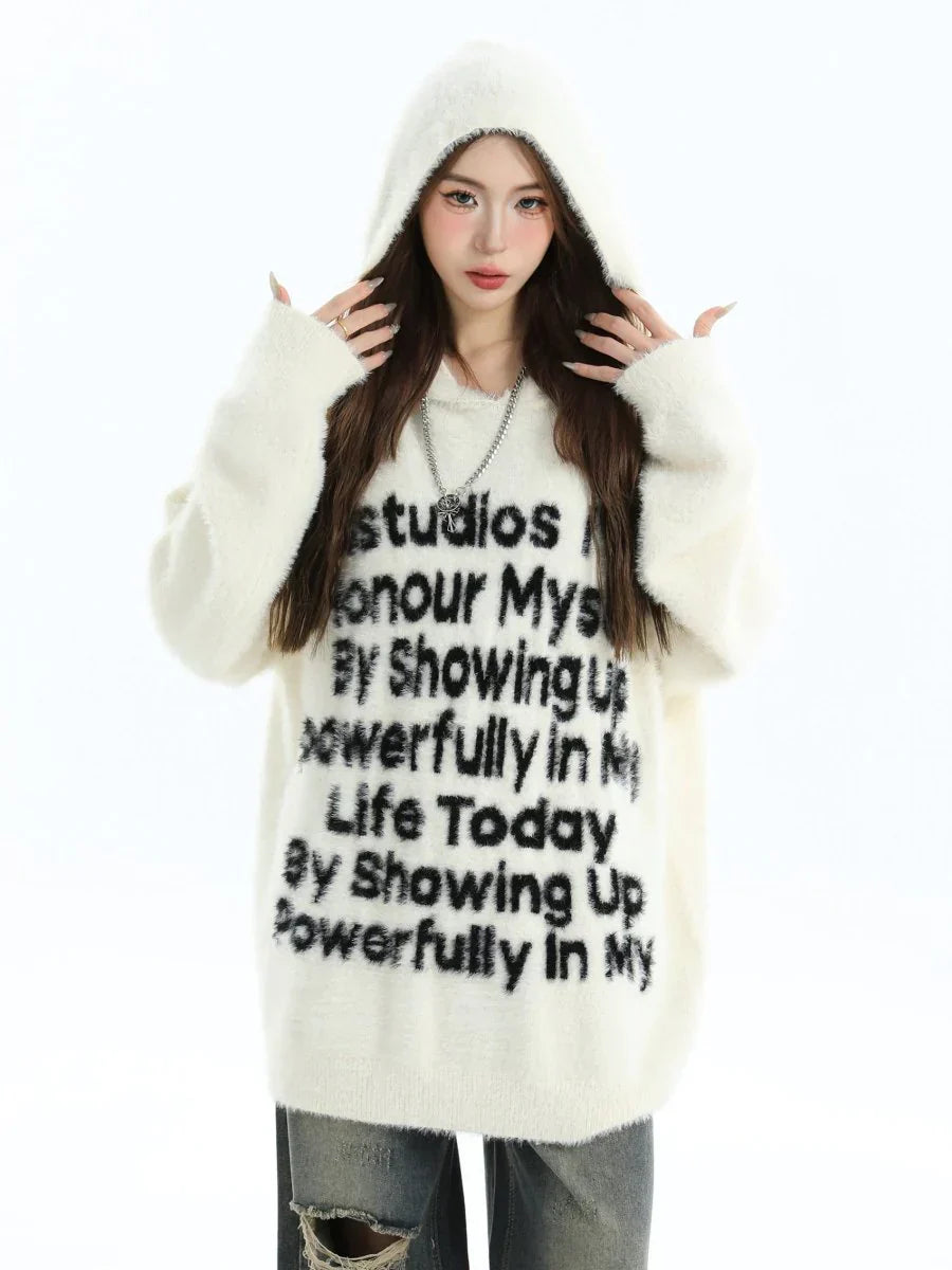 [INSstudios] LETTER LOGO MOHAIR HOODEDS ST529