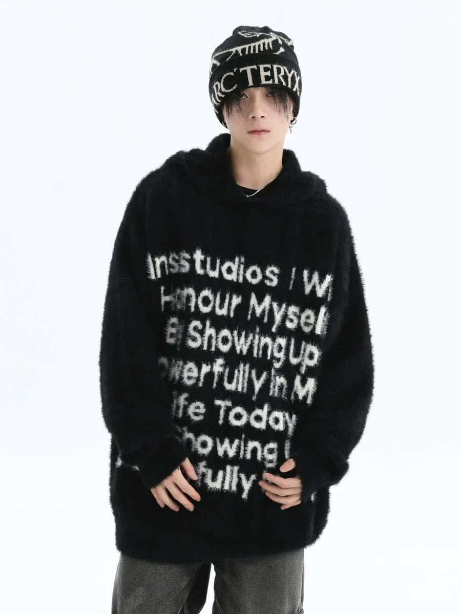 [INSstudios] LETTER LOGO MOHAIR HOODEDS ST529