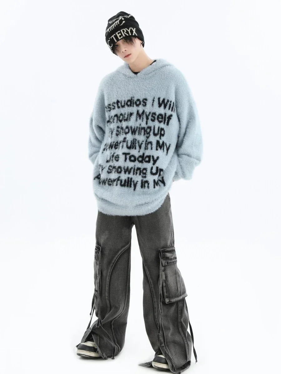 [INSstudios] LETTER LOGO MOHAIR HOODEDS ST529