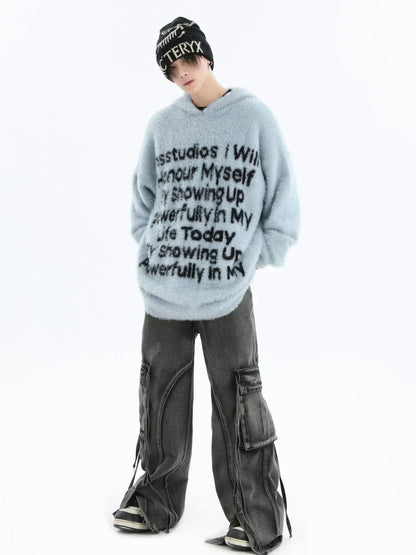 [INSstudios] LETTER LOGO MOHAIR HOODEDS ST529