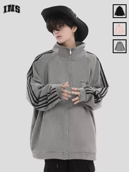 [INSstudios] STRIPED CASUAL ZIPPER JACKET ST1196