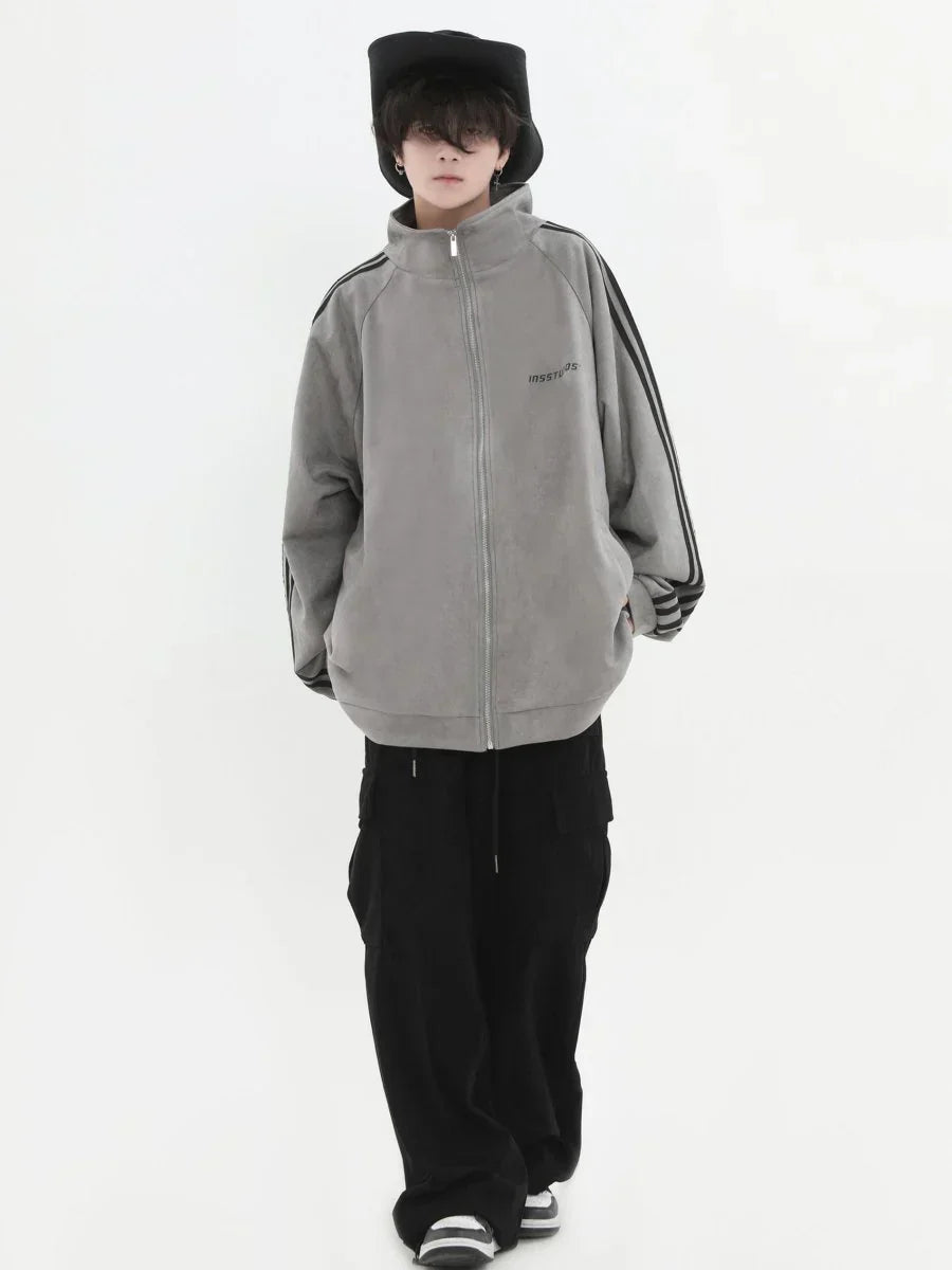 [INSstudios] STRIPED CASUAL ZIPPER JACKET ST1196