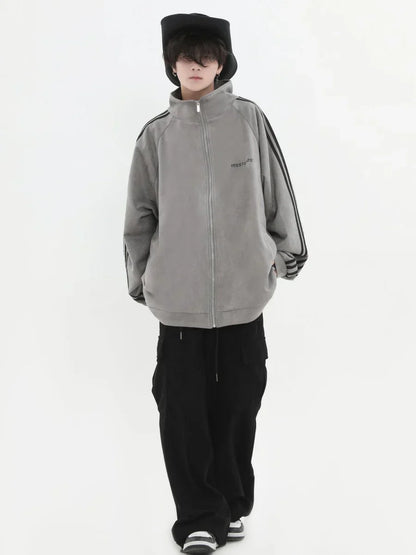 [INSstudios] STRIPED CASUAL ZIPPER JACKET ST1196