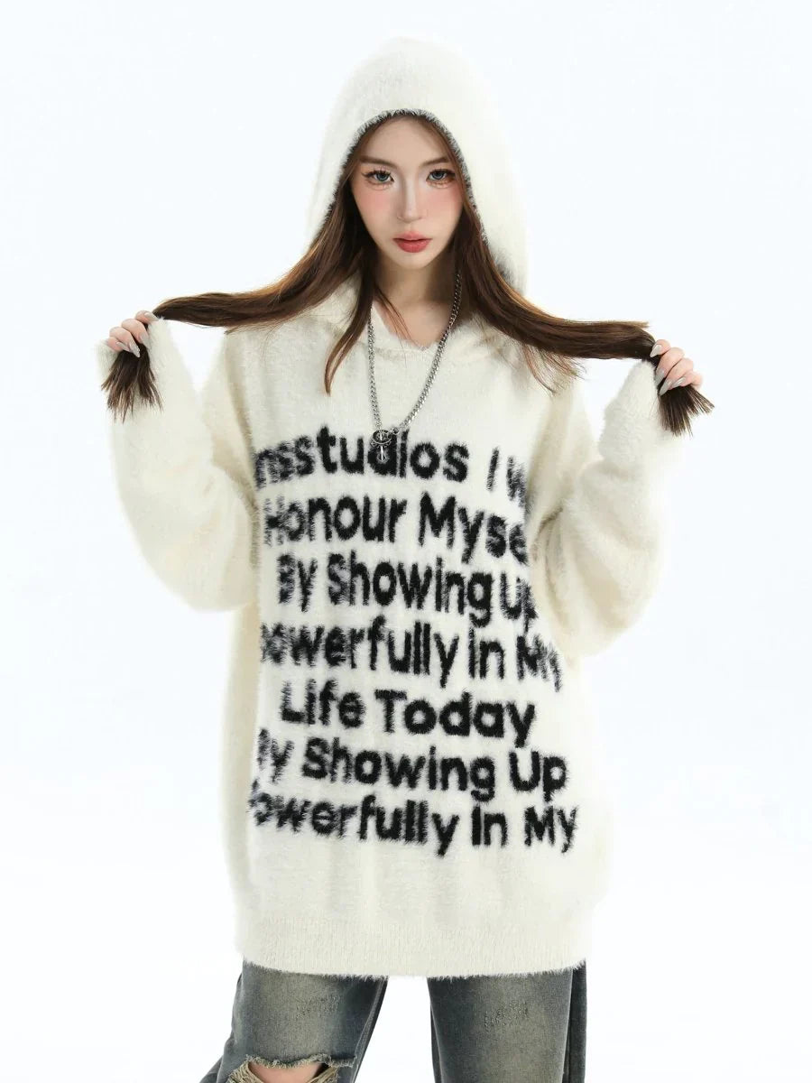 [INSstudios] LETTER LOGO MOHAIR HOODEDS ST529