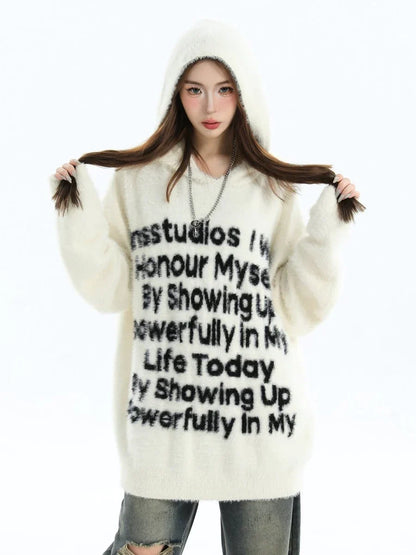 [INSstudios] LETTER LOGO MOHAIR HOODEDS ST529