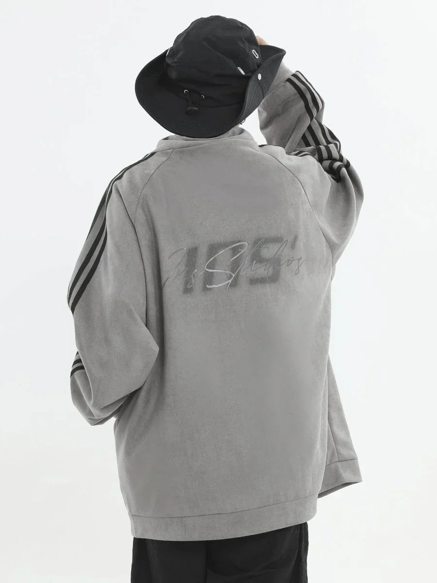 [INSstudios] STRIPED CASUAL ZIPPER JACKET ST1196