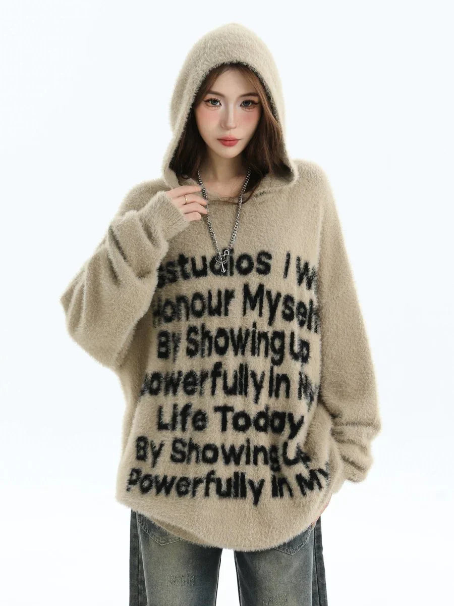 [INSstudios] LETTER LOGO MOHAIR HOODEDS ST529