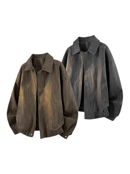 DYED FAUX LEATHER HARRINGTON JACKET st5064