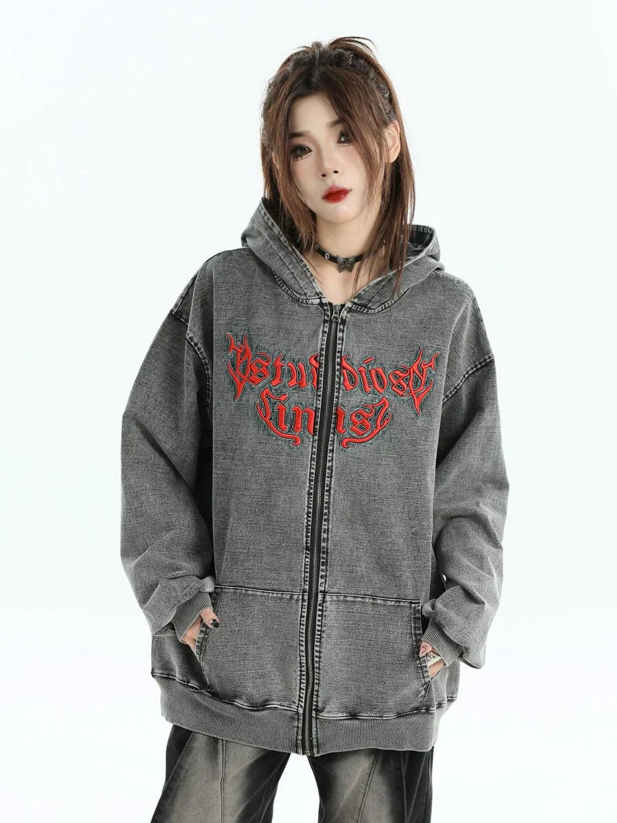 [INSstudios] GOTHIC LETTER LOGO DENIM JACKET ST1248