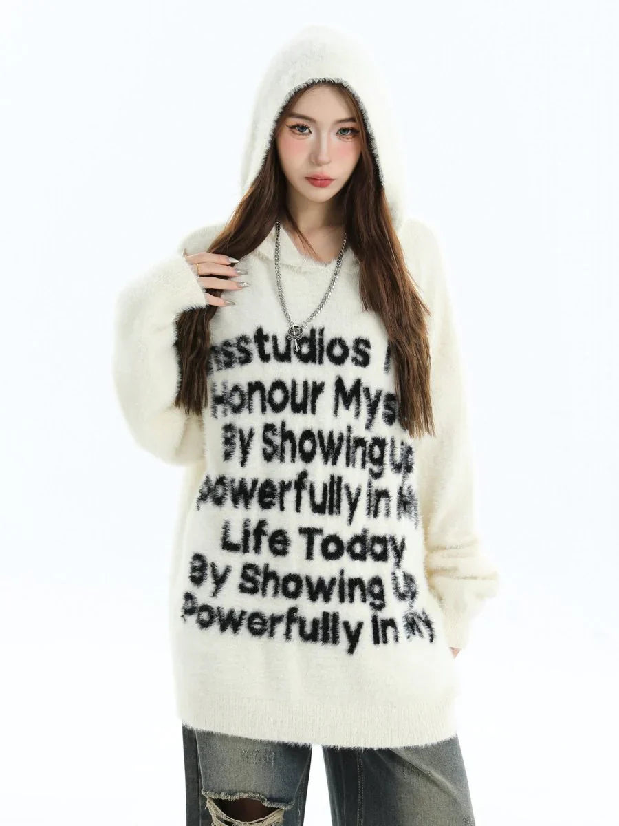 [INSstudios] LETTER LOGO MOHAIR HOODEDS ST529