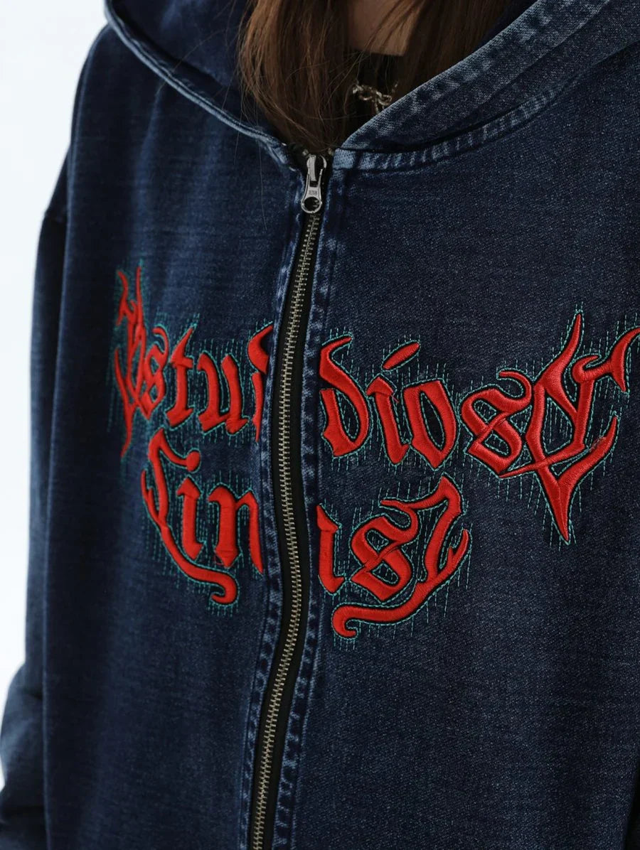 [INSstudios] GOTHIC LETTER LOGO DENIM JACKET ST1248