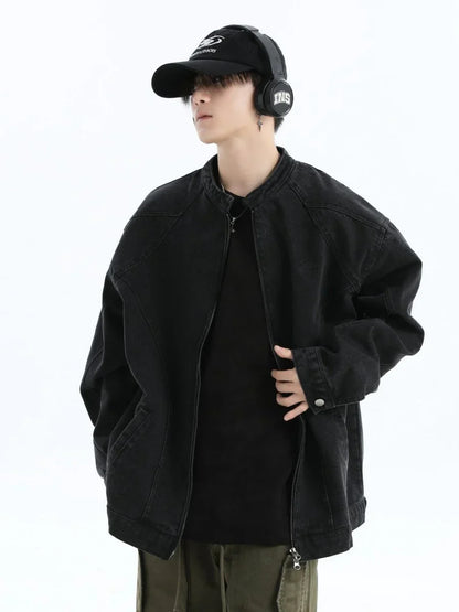 [INSstudios] WASHED DENIM JACKET ZIPPER ST1064