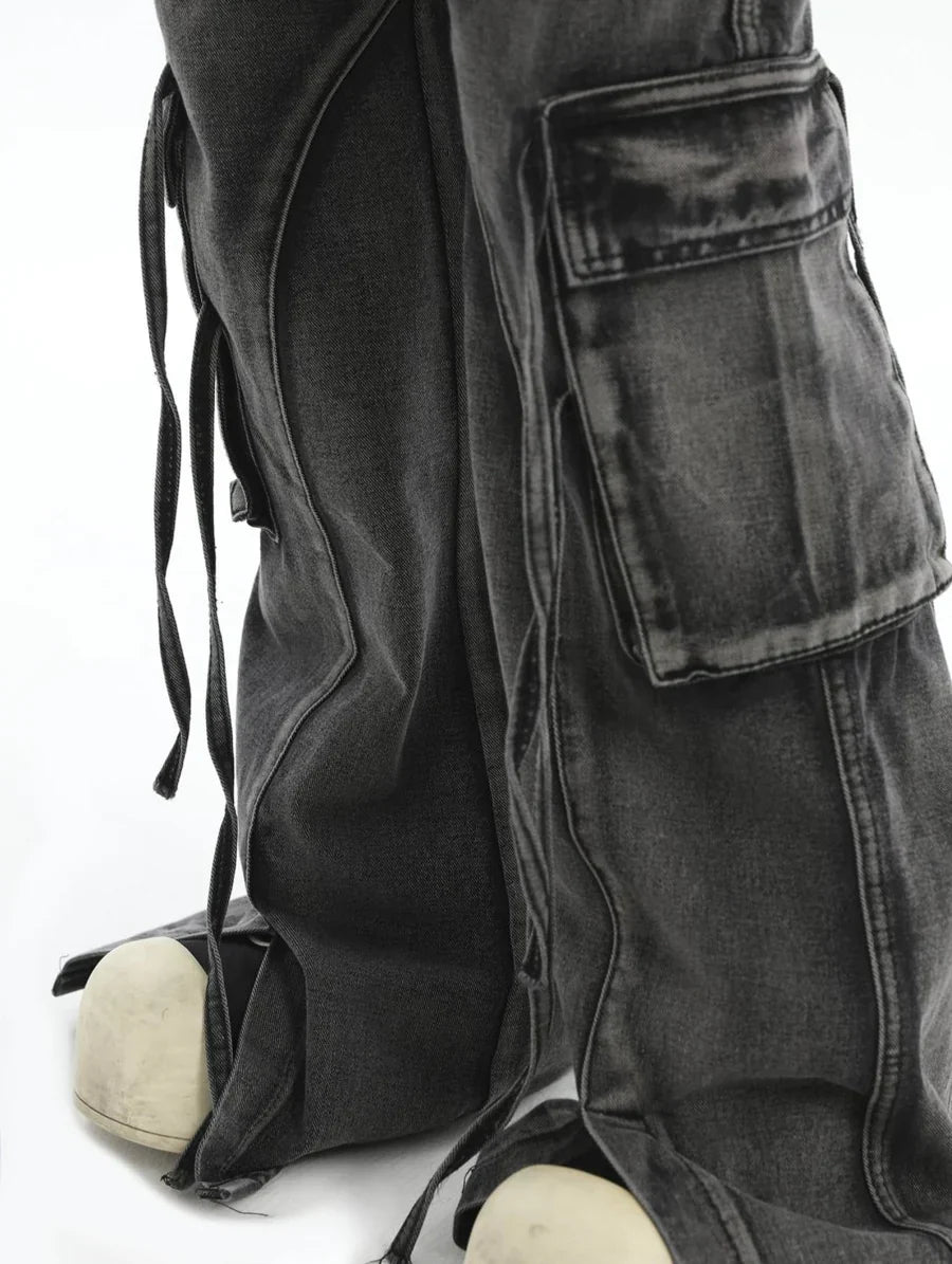 [INSstudios] MULTI-POCKET LOOSE STRAIGHT LONG JEANS ST1210