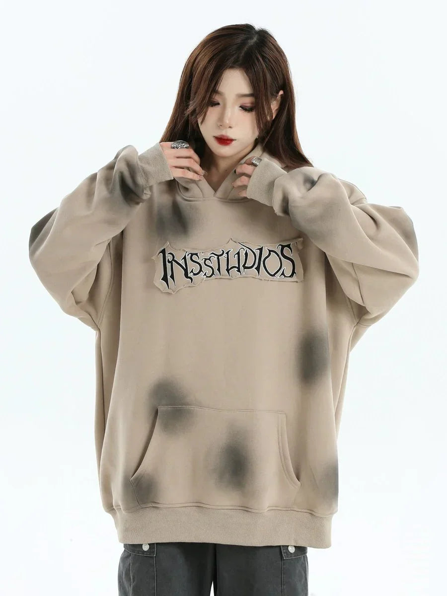 [INSstudios] SPRAY PAINT LOGO LOOSE HOODIE ST1199