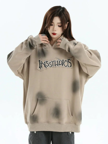 [INSstudios] SPRAY PAINT LOGO LOOSE HOODIE ST1199