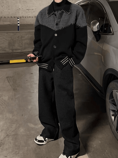 [JM HOMME] Clashing color loose sweater jacket st1764