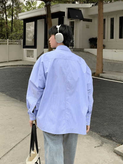[ONELYC1NS] korean blue and white loose shirt ST2008