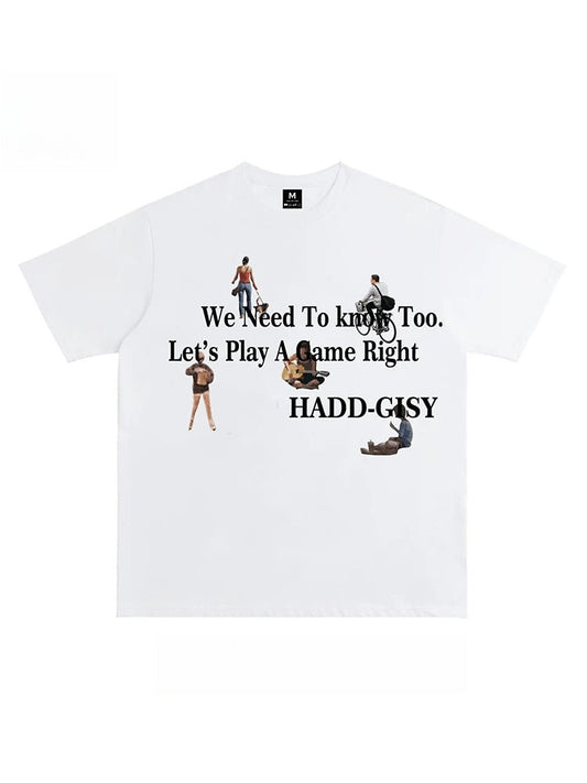 American-style Letter Print Basic Short-Sleeve T-Shirt, Unisex Loose Casual Couple Top
