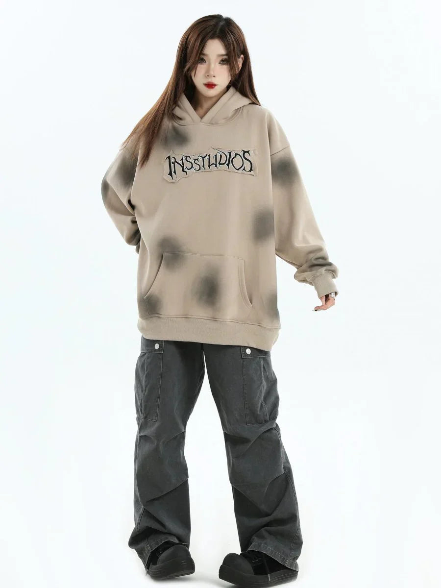 [INSstudios] SPRAY PAINT LOGO LOOSE HOODIE ST1199