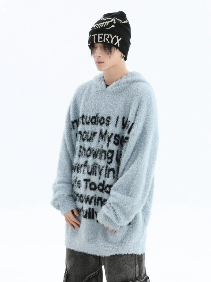 [INSstudios] LETTER LOGO MOHAIR HOODEDS ST529