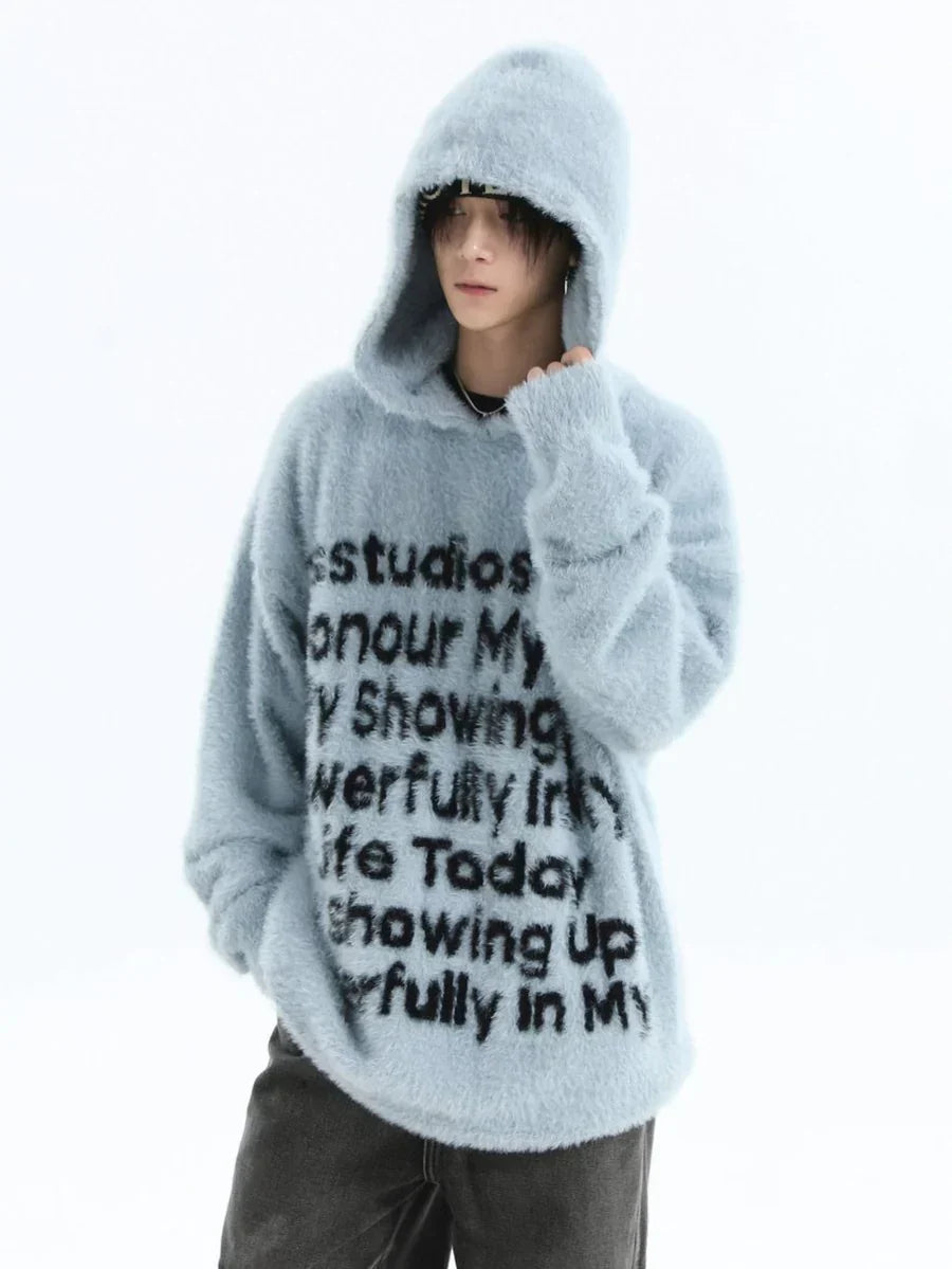 [INSstudios] LETTER LOGO MOHAIR HOODEDS ST529