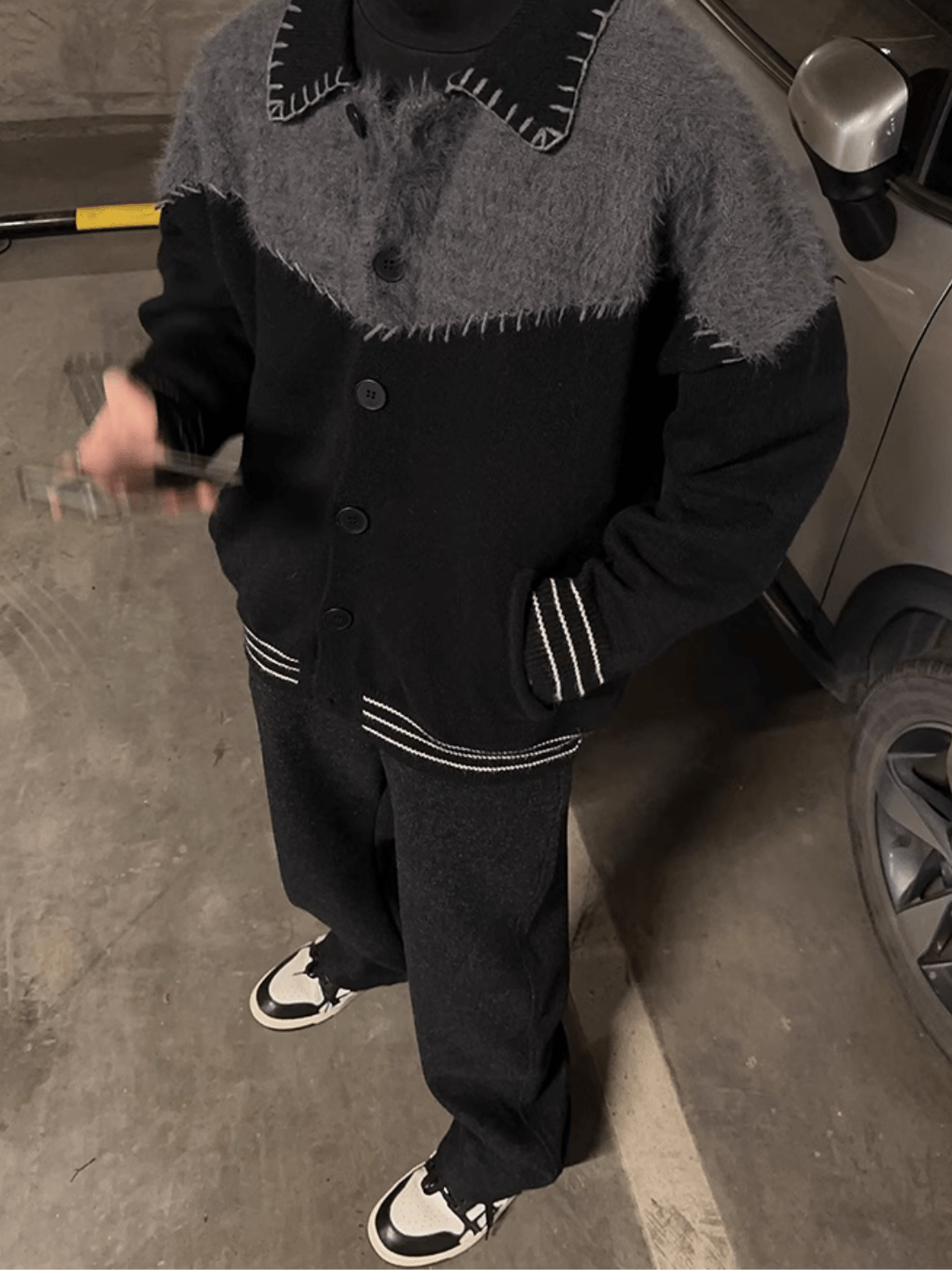 [JM HOMME] Clashing color loose sweater jacket st1764