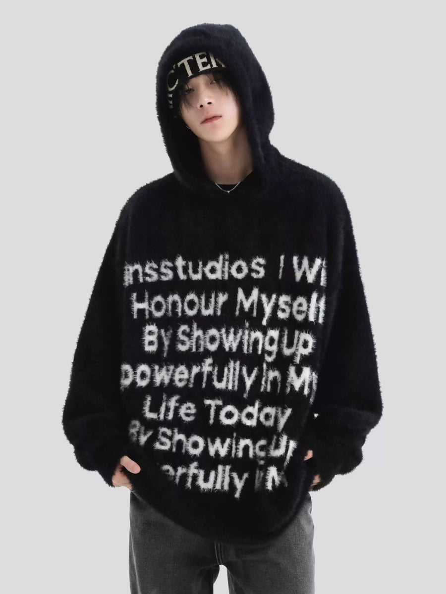 [INSstudios] LETTER LOGO MOHAIR HOODEDS ST529
