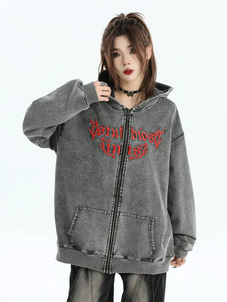 [INSstudios] GOTHIC LETTER LOGO DENIM JACKET ST1248