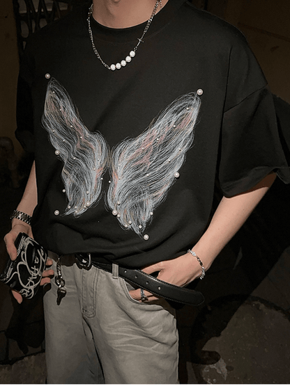 [JH HOMME] pearl butterfly print T-shirt st2254