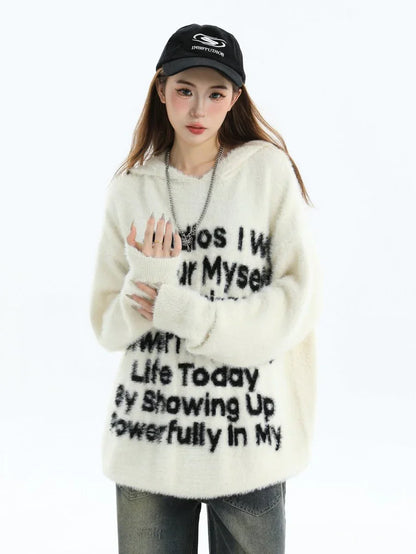 [INSstudios] LETTER LOGO MOHAIR HOODEDS ST529