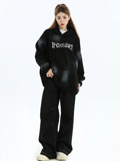 [INSstudios] SPRAY PAINT LOGO LOOSE HOODIE ST1199