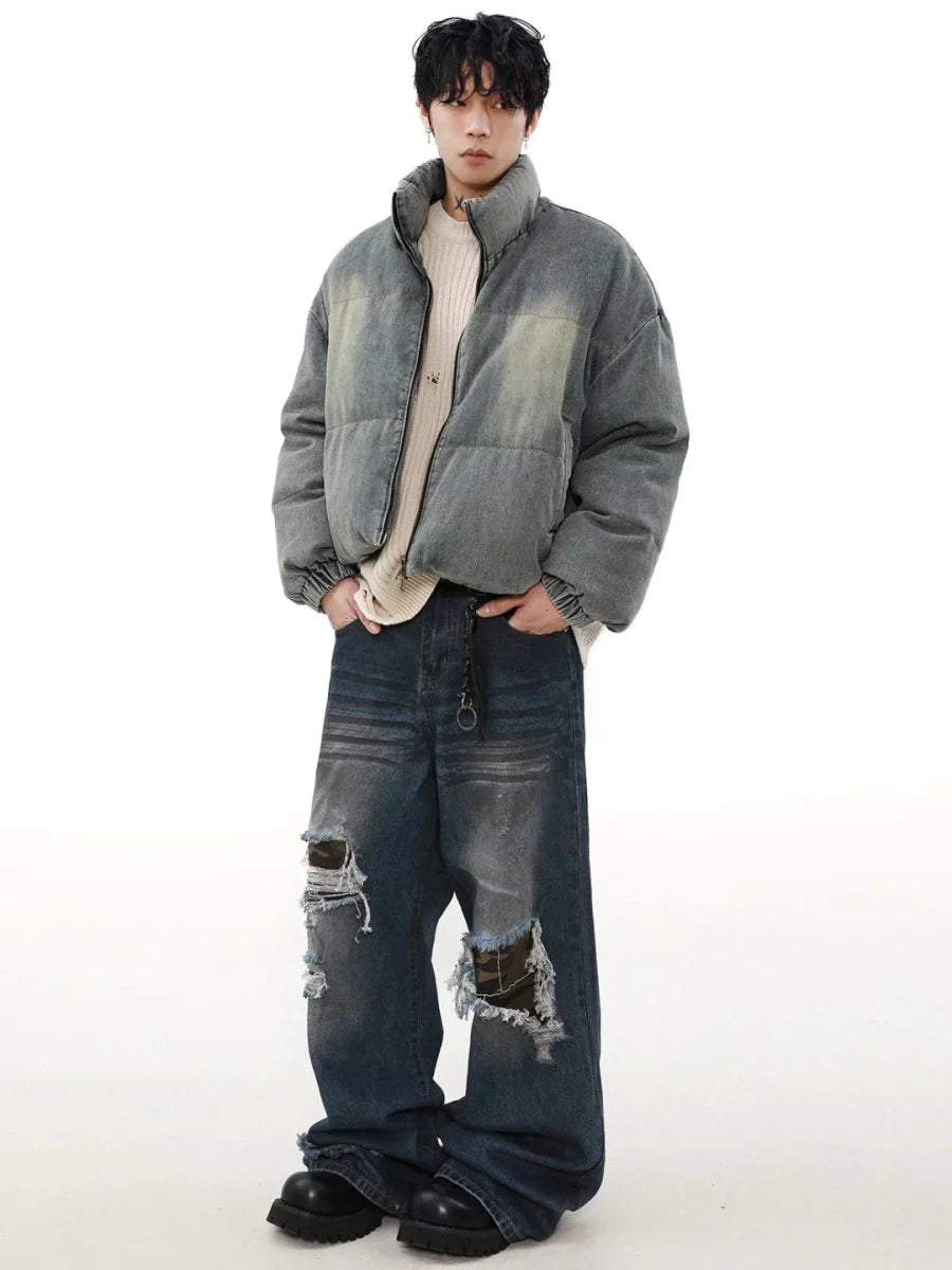 [MRNEARLY] WASHED DENIM DOWN JACKET ST1052