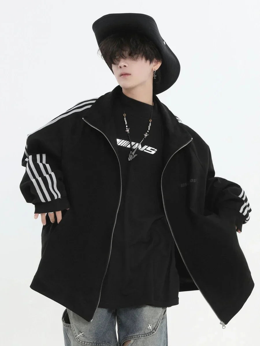 [INSstudios] STRIPED CASUAL ZIPPER JACKET ST1196