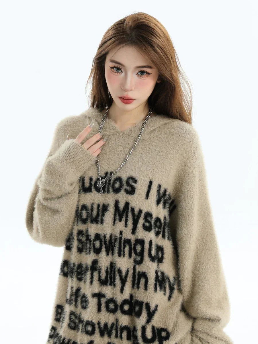 [INSstudios] LETTER LOGO MOHAIR HOODEDS ST529