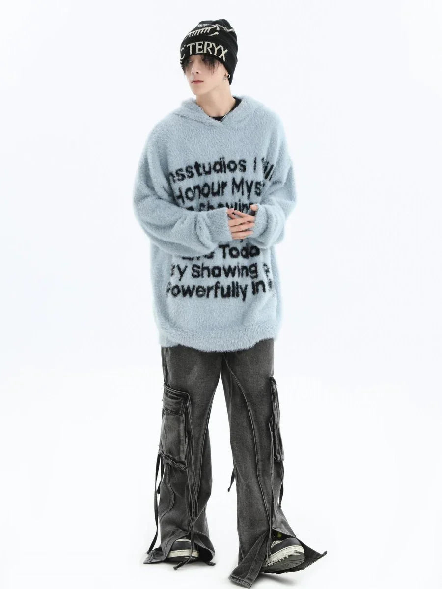 [INSstudios] LETTER LOGO MOHAIR HOODEDS ST529