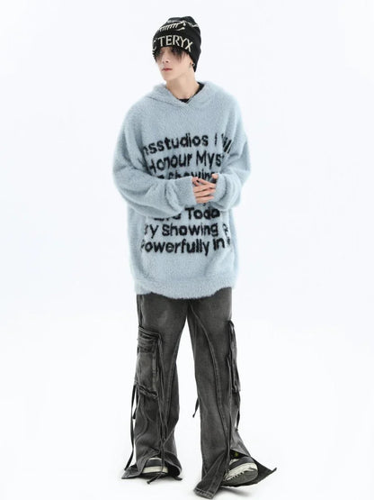 [INSstudios] LETTER LOGO MOHAIR HOODEDS ST529