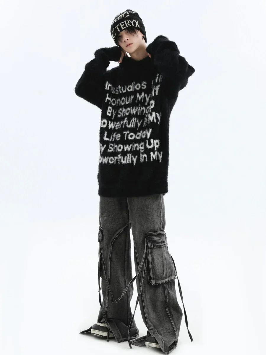 [INSstudios] LETTER LOGO MOHAIR HOODEDS ST529