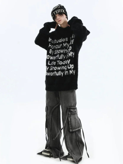 [INSstudios] LETTER LOGO MOHAIR HOODEDS ST529