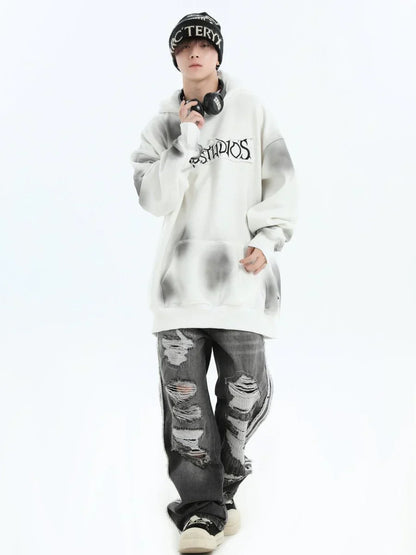 [INSstudios] SPRAY PAINT LOGO LOOSE HOODIE ST1199