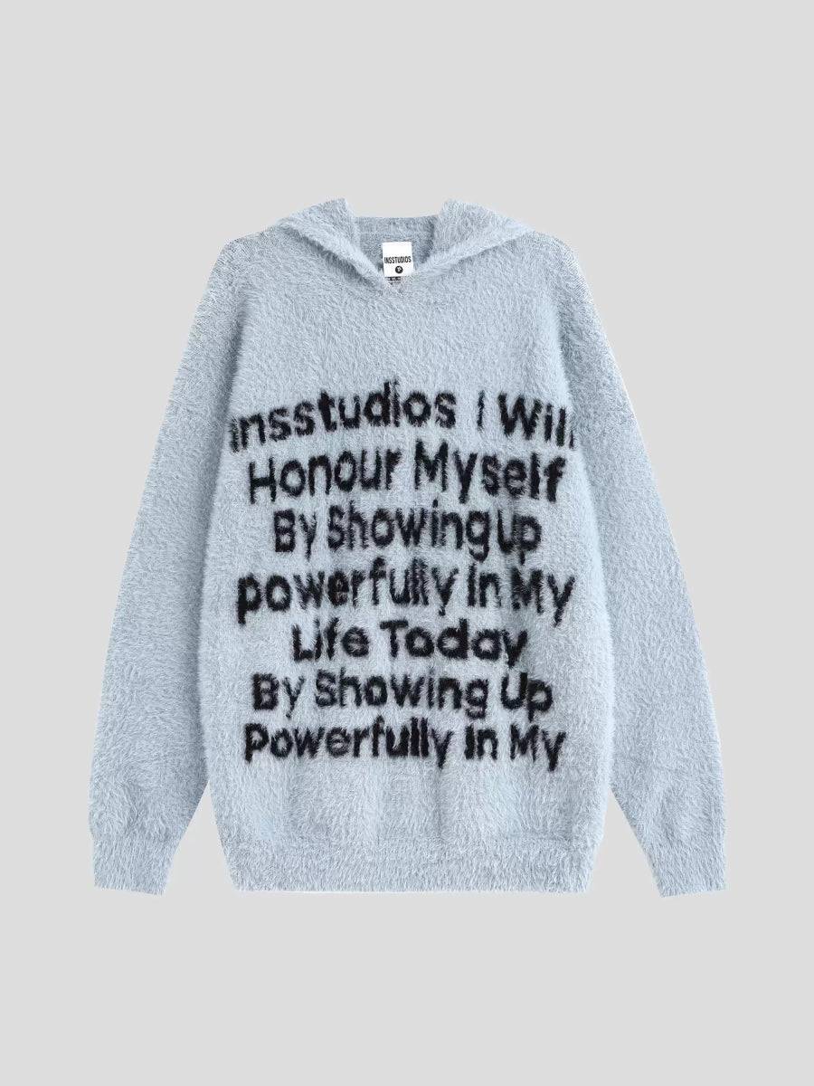 [INSstudios] LETTER LOGO MOHAIR HOODEDS ST529