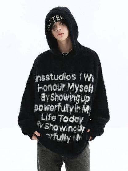 [INSstudios] LETTER LOGO MOHAIR HOODEDS ST529